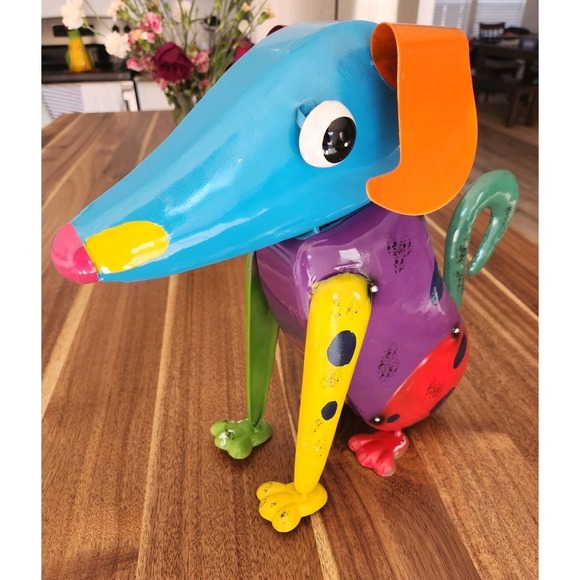 Recycled Metal Whimsical Colorful Fun Dog Statue Southwestern Decor Garden